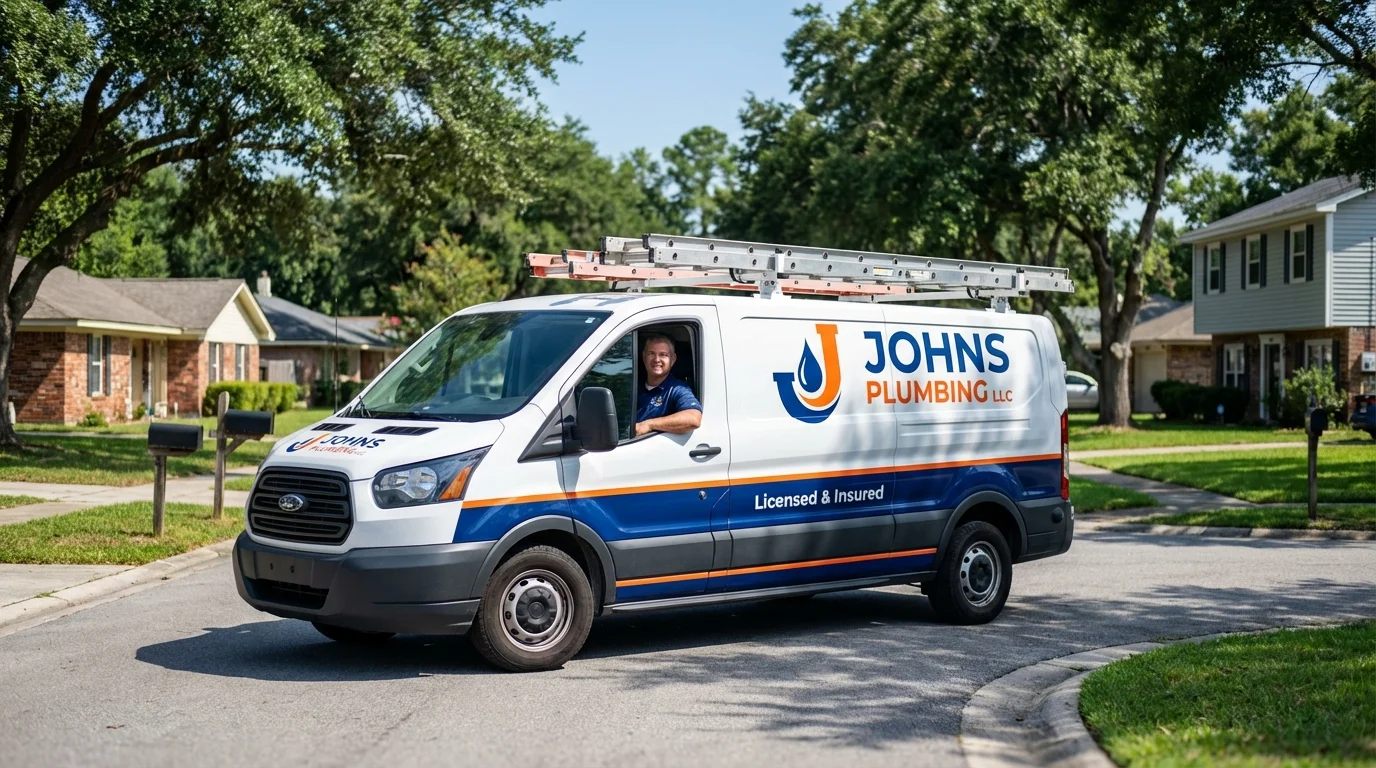 Johns Plumbing LLC service van in East Earl, PA