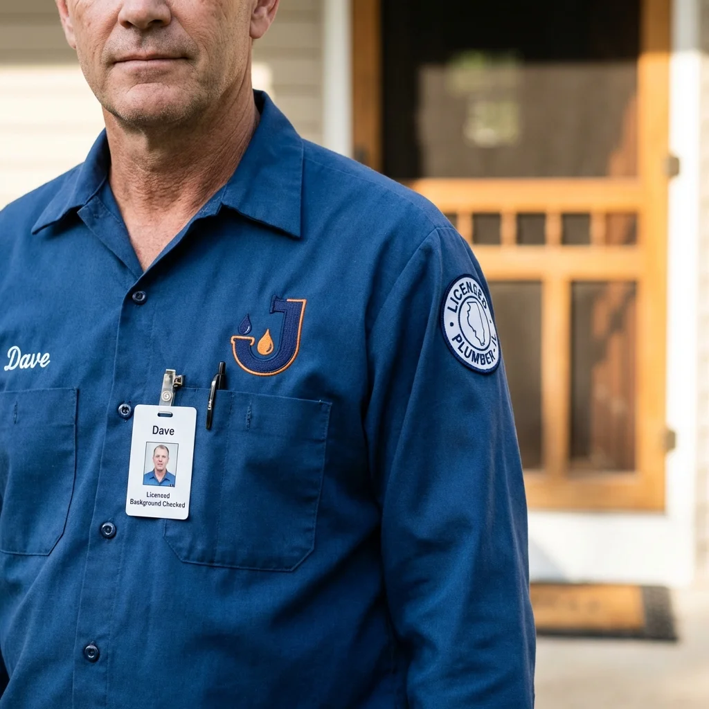 Licensed plumber showing ID badge in East Earl, PA