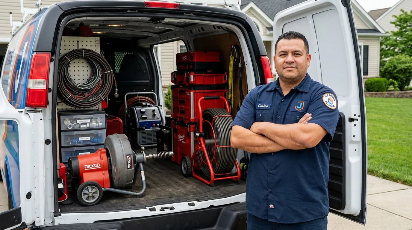Professional drain cleaning equipment and Johns Plumbing LLC plumber in East Earl