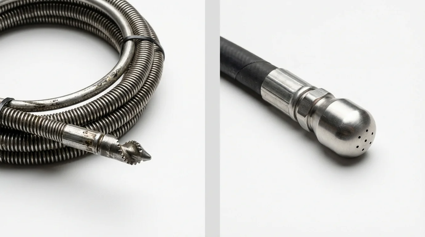 Drain snake cable and hydro jetting nozzle used for drain cleaning in East Earl, PA