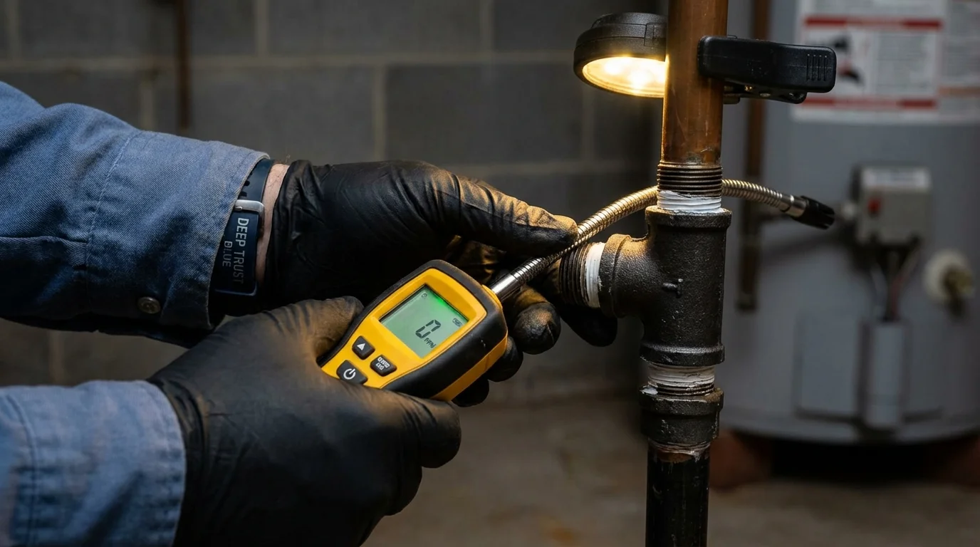Gas leak detection with electronic sniffer by Johns Plumbing LLC in East Earl