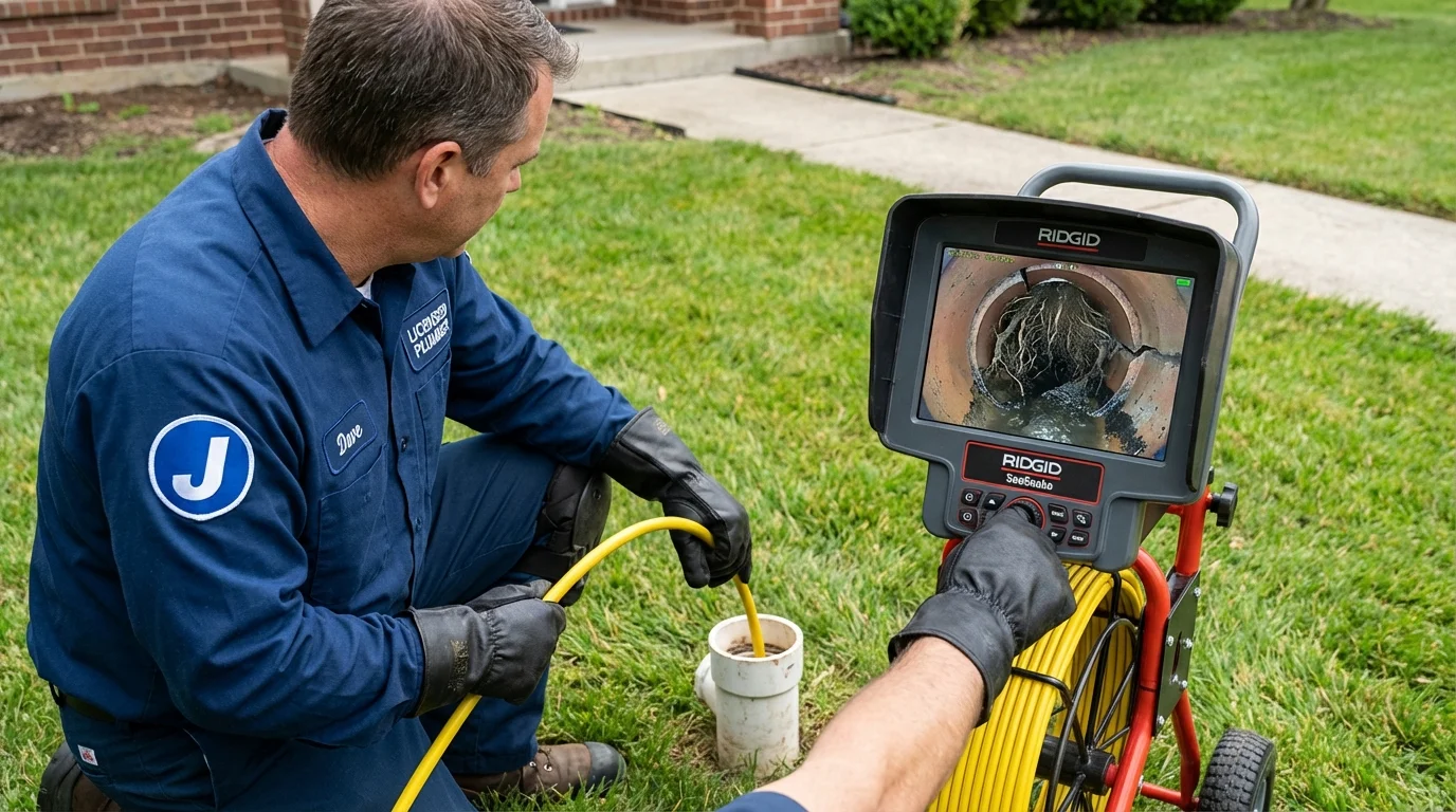 Sewer camera inspection being performed by Johns Plumbing LLC in East Earl